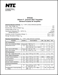 NTE326 datasheet: Silicon P-channel JFET transistor. General purpose AF amplifier. NTE326