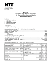 NTE3321 datasheet: Insulated gate bipolar transistor. N-channel enhancement mode, high speed switch. NTE3321