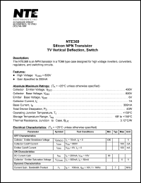 NTE369 datasheet: Silicon NPN transistor. TV vertical deflection, switch. NTE369