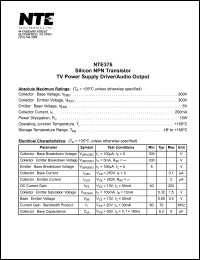 NTE376 datasheet: Silicon NPN transistor. TV power supply driver/audio output. NTE376