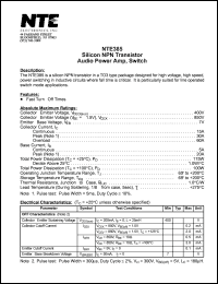 NTE385 datasheet: Silicon NPN transistor. Audio power amp, switch NTE385