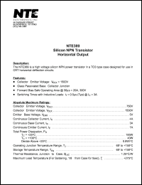NTE389 datasheet: Silicon NPN transistor. Horizontal output. NTE389