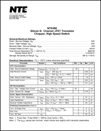 NTE466 datasheet: Silicon N-channel JFET transistor. Chopper, high speed switch. NTE466