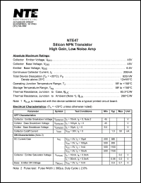 NTE47 datasheet: Silicon NPN transistor. High gain, low noise amp. NTE47