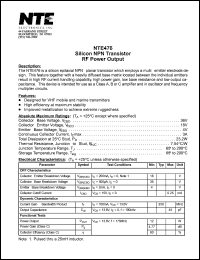 NTE476 datasheet: Silicon NPN transistor. RF power output. NTE476