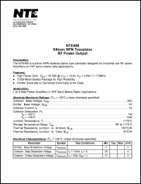 NTE488 datasheet: Silicon NPN transistor. RF power output. NTE488