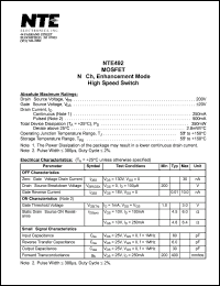 NTE492 datasheet: MOSFET, N-ch, enhancement mode, high speed switch. NTE492