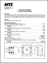 NTE5335 datasheet: 3-phase bridge rectifier. Maximum DC output current Id = 60A. Repetitive peak reverse voltage Vrrm = 600V. NTE5335