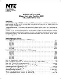 NTE5405 datasheet: Silicon controlled rectifier (SCR). 0.8 Amp sensitive gate. Repetitive peak reverse voltage Vrrm = 400V. NTE5405