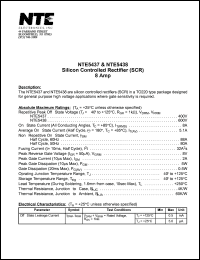 NTE5438 datasheet: Silicon controlled rectifier (SCR). Repetitive peak reverse voltage Vrrm = 600V. RMS on-state current It = 8A. NTE5438