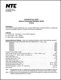 NTE5471 datasheet: Silicon controlled rectifier (SCR). Peak repetitive reverse and reverse blocking voltage Vrrm,Vdrm = 100V. Forward current RMS Itrms = 8A. NTE5471