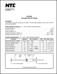 NTE553 datasheet: Schottky barrier diode. Reverse voltage -35V. Forward current 100mA. NTE553