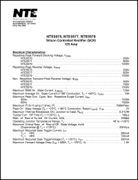 NTE5577 datasheet: Silicon controlled rectiifier. Repetitive peak forward blocking voltage, Vdrm = 600V. Repetitive peak reverse voltage, Vrrm = 600V. RMS on-state current Itrms = 125A. NTE5577