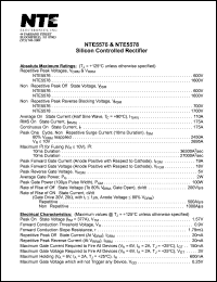 NTE5576 datasheet: Silicon controlled rectiifier. Repetitive peak voltage, Vdrm,Vrrm = 600V. RMS on-state current Itrms = 175A. NTE5576