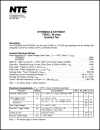 NTE56031 datasheet: TRIAC, 40 Amp, isolated tab. Repetitive peak off-state voltage Vdrm = 600V. On-state RMS current 40A. NTE56031