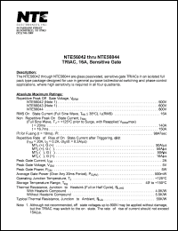 NTE56042 datasheet: TRIAC, 16 Amp, sensitive gate. Repetitive peak off-state voltage Vdrm = 500V. On-state RMS current 16A. NTE56042