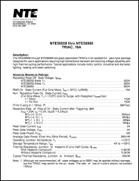 NTE56058 datasheet: TRIAC, 16A. Repetitive peak off-state voltage Vdrm = 500V. RMS on-state current 16A. NTE56058