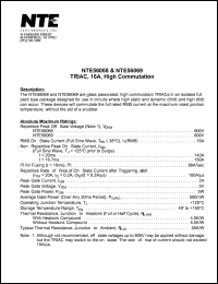 NTE56068 datasheet: TRIAC, 16A, high commutation. Repetitive peak off-state voltage Vdrm = 600V. RMS on-state current 16A. NTE56068
