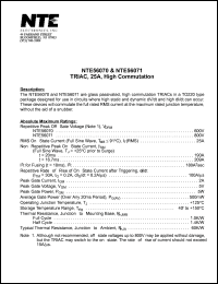 NTE56070 datasheet: TRIAC, 25A, high commutation. Repetitive peak off-state voltage Vdrm = 600V. RMS on-state current 25A. NTE56070