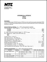 NTE5609 datasheet: TRIAC, 8A. Repetitive peak off-state voltage Vdrm = 600V. RMS on-state current 8A. NTE5609