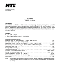 NTE5661 datasheet: TRIAC, 10A. Repetitive peak off-state voltage Vdrm = 50V. On-state RMS current 10A. NTE5661