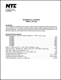 NTE5685 datasheet: TRIAC, 25A. Repetitive peak off-state voltage Vdrm = 400V. RMS on-state current 25A. NTE5685