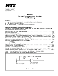 NTE580 datasheet: General purpose silicon rectifier. Fast recovery. Max recurent peak reverse voltage 600V. Max RMS voltage 420V. Max average forward rectified current 3A. NTE580
