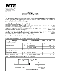 NTE584 datasheet: Silicon schottky diode. Repetitive peak reverse voltage Vrrm = 20V. Forward continuous current If = 35mA. NTE584