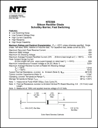 NTE586 datasheet: Silicon rectifier diode, schottky barrier, fast switching. Max reccurent peak reverse voltage 40V. Max average forward rectified current 3.0A. NTE586
