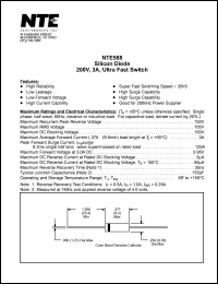 NTE588 datasheet: Silicon diode, ultra fast switch. Max reccurent peak reverse voltage 150V. Max average forward rectified current 3.0A. NTE588
