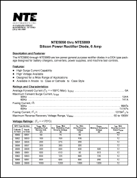 NTE5856 datasheet: Silicon power rectifier diode. Cathode to case. Max repetitive peak reverse voltage 300V. Average forward current 6A. NTE5856