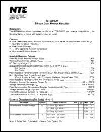 NTE6090 datasheet: Silicon dual power rectifier. Peak repetitive reverse voltage 45V. Average rectified forward current 30A. NTE6090