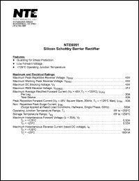 NTE6091 datasheet: Silicon schottky barrier rectifier. Max peak repetitive reverse voltage 45V. Max average rectified forward current 20A. NTE6091