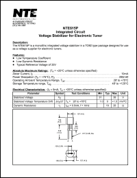 NTE615P datasheet: Integrated circuit. Voltage stabilizer for electronic tuner. NTE615P