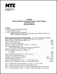NTE622 datasheet: Silicon rectifier, general purpose, high voltage, fast recovery (surface mount). Max recurrent peak reverse voltage 400V. Max average forward rectified current 0.5A. NTE622