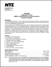 NTE6850 datasheet: Integrated circuit. NMOS, asynchronous communications interface adapter. NTE6850