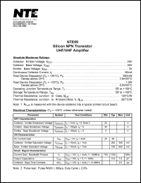 NTE69 datasheet: Silicon NPN transistor. UNF/VNF amplifier. NTE69