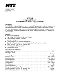 NTE7002 datasheet: Integrated circuit. Switched mode power supply control. NTE7002