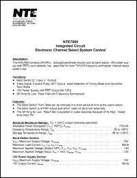 NTE7004 datasheet: Integrated circuit. Electronic channel select system control. NTE7004