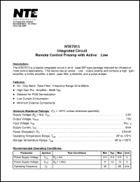 NTE7013 datasheet: Integrated circuit. Remote control preamp with active 