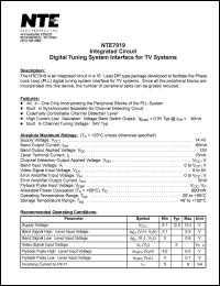 NTE7019 datasheet: Integrated circuit. Digital tuning system interface for TV system. NTE7019