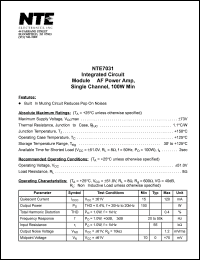 NTE7031 datasheet: Integrated circuit. Module-AF power amp, single channel, 100W min. NTE7031