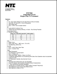 NTE7054 datasheet: Integrated circuit. Single chip TV processor. NTE7054
