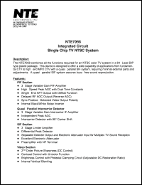 NTE7058 datasheet: Integrated circuit. Single chip TV NTSC system. NTE7058
