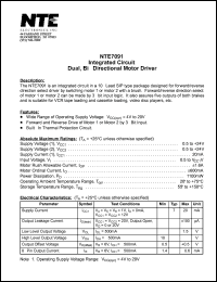 NTE7091 datasheet: Integrated circuit. Dual, bi-directional motor driver. NTE7091