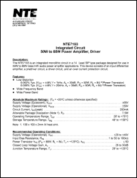 NTE7103 datasheet: Integrated circuit. 50W to 80W power amplifier, driver. NTE7103