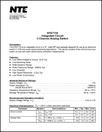 NTE7110 datasheet: Integrated circuit. 3 channel analog switch. NTE7110