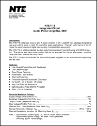 NTE7118 datasheet: Integrated circuit. Audio power amplifier, 50W. NTE7118