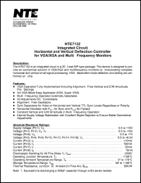 NTE7132 datasheet: Integrated circuit. Horizontal and vertical deflection controller for VGA/XGA and multi-frequency monitor. NTE7132