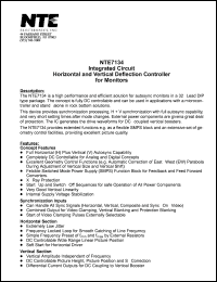 NTE7134 datasheet: Integrated circuit. Horizontal and vertical deflection controller for monitors. NTE7134